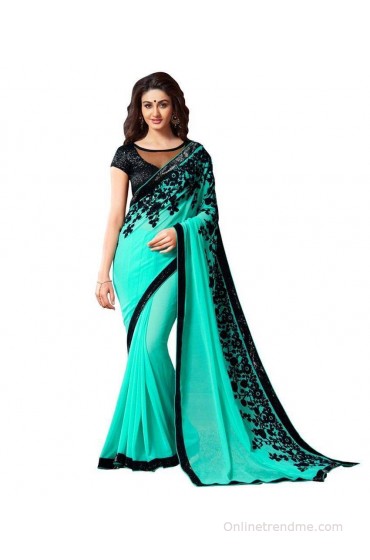 VF Designer Turquoise Georgette Saree VF Designer Turquoise Georgette Saree
